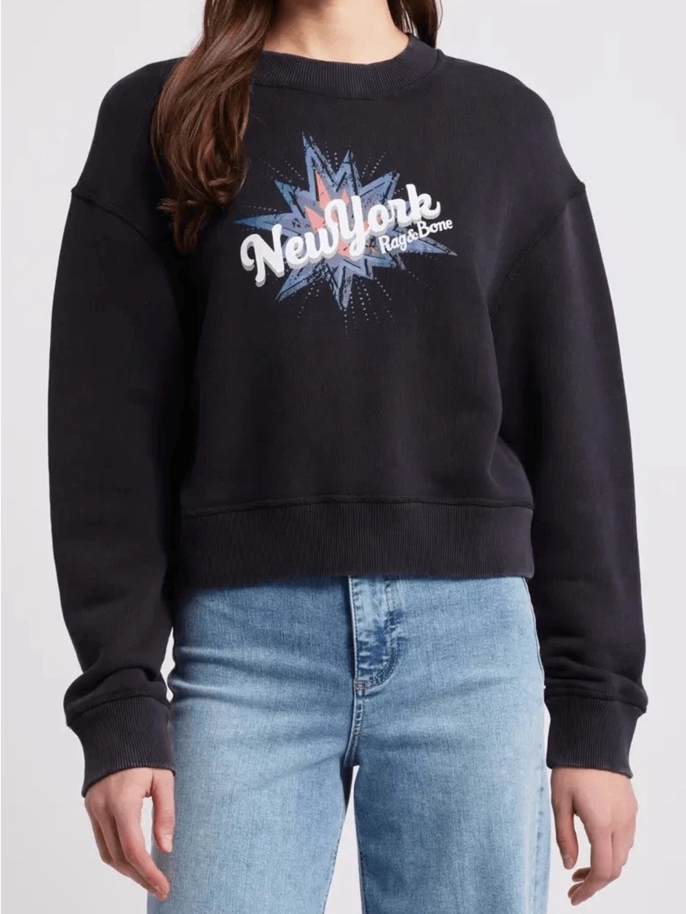 rag & bone New‎ York Terry Sweatshirt Cropped Graphic Pullover Black Size Small